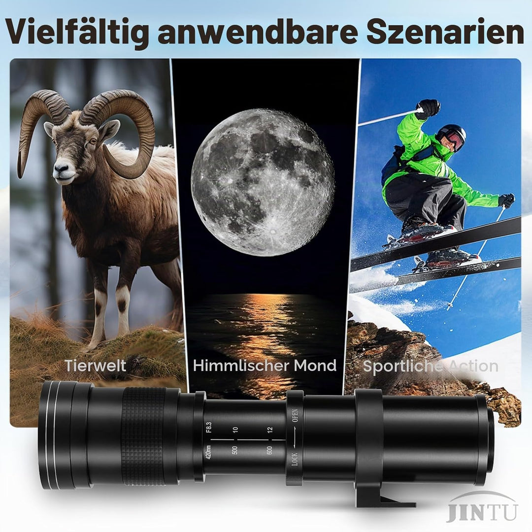 JINTU 420–800mm MF Teleobjektiv Kamera Zoomobjektiv F8.3 für Nikon SLR Kameras D780 D5600 D5500 D540