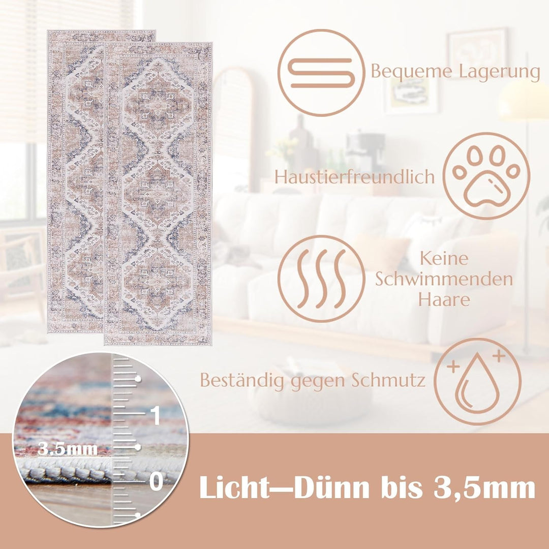 TOPICK Fussmatte Waschbar Fussmatte Innen Hellrot Vintage Blume Orientalischer Dünner Faltbar Türmat