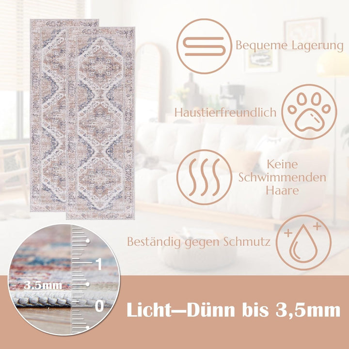 TOPICK Fussmatte Waschbar Fussmatte Innen Hellrot Vintage Blume Orientalischer Dünner Faltbar Türmat