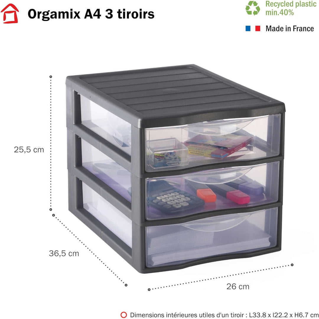 Sundis Aufbewahrungsturm A4 Format 3 Schubladen mit ergonomischem Griffanschlagsystem beim Öffnen, S