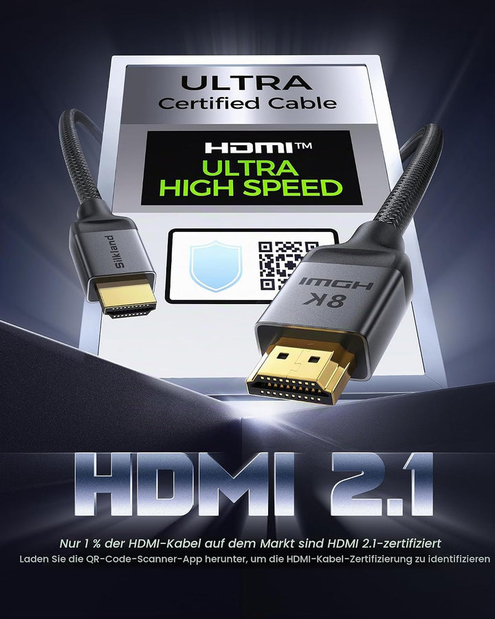 Silkland 10K 8K HDMI 2.1 Kabel 3m, 2Pack Zertifiziertes HDMI®Kabel 4K@144Hz/120Hz 8K@60Hz, eARC, HDR