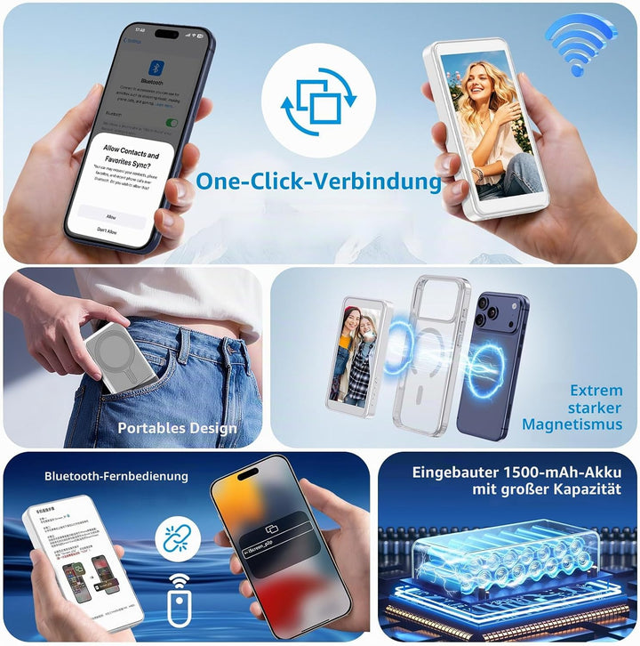 handlicher Selfie-Monitor-Bildschirm für iPhone & Android - Magnetischer Vlog-Selfie-Spiegel für Tel