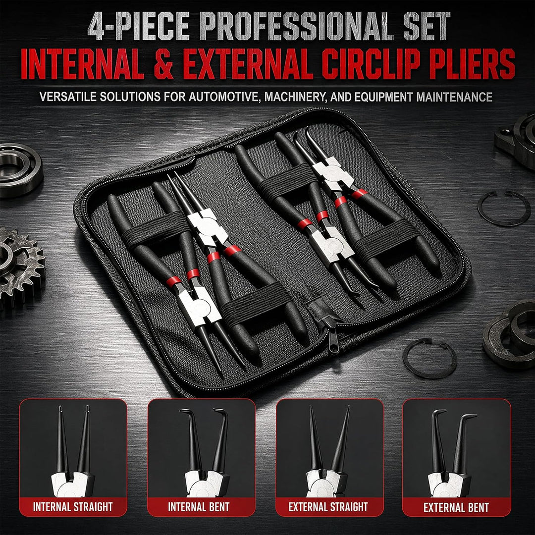 4 Stück Sprengringzangen Set, 180mm Seegeringzange Set, Sicherungsringzangen, Segeringen Zangen Sets