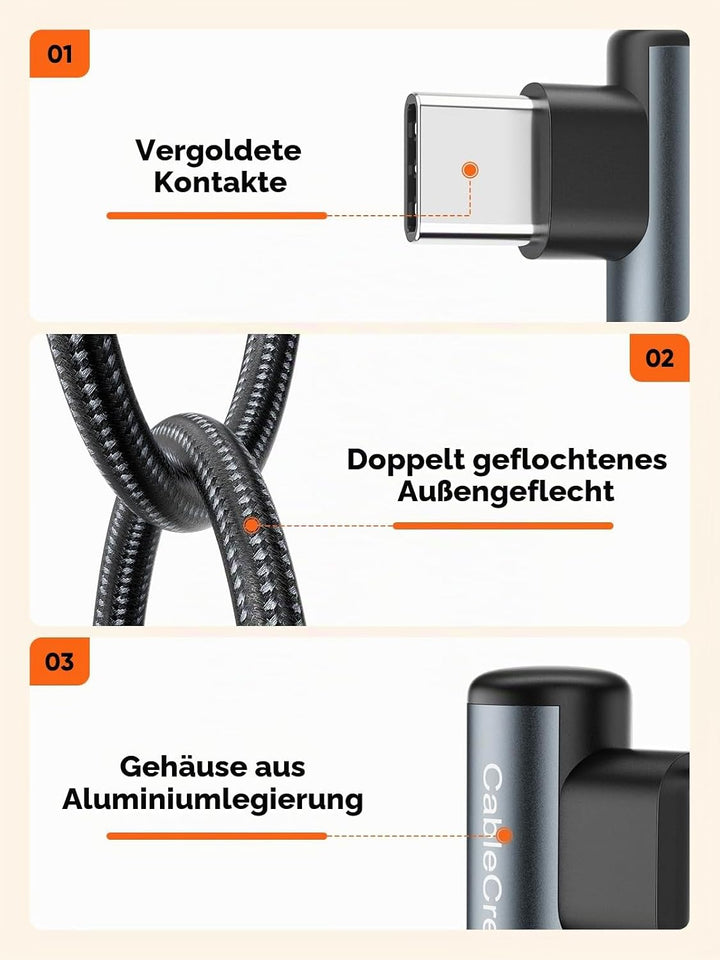 CableCreation USB C zu USB C Kabel, 6.6ft USB C Ladekabel mit 90 Grad Winkel Ende 100W USB C Kabel N