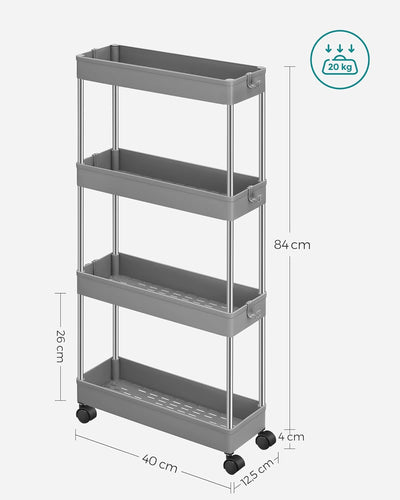 SONGMICS Rollwagen, Küchenwagen mit 4 Ebenen, Küchenregal, Nischenregal auf Rollen, Badregal, platzs