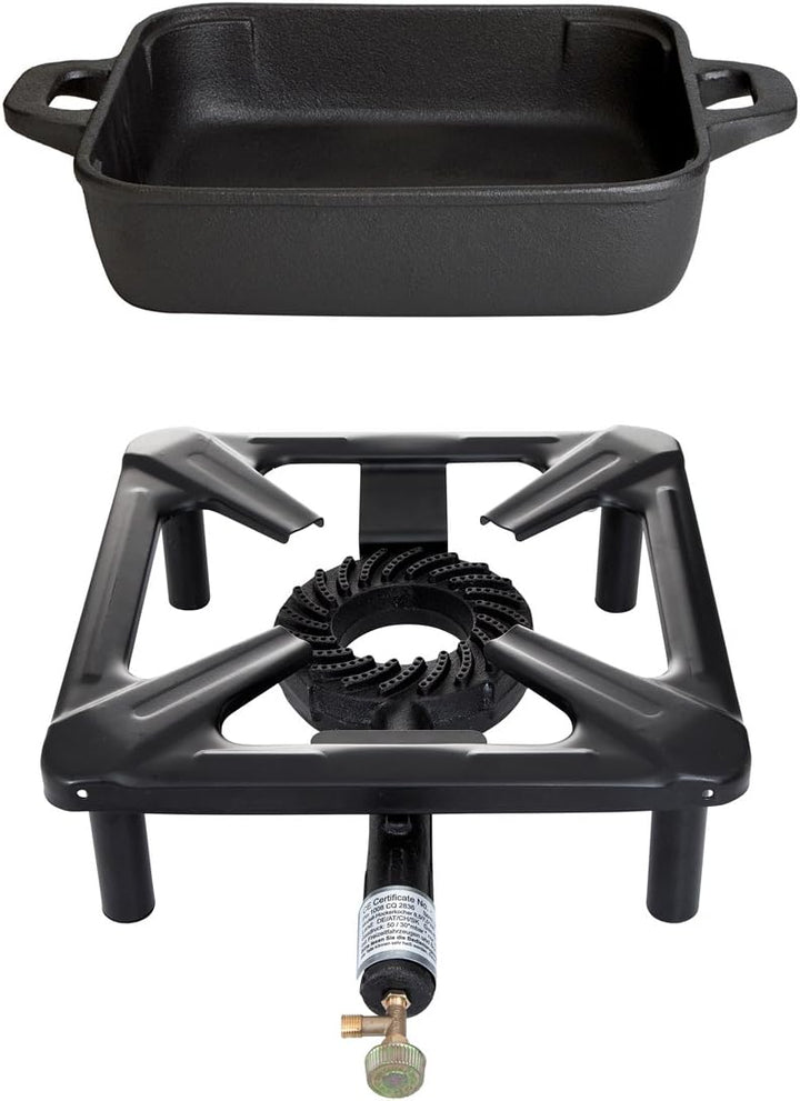 PaellaWorld 3030+4538 Hockerkocher mit 8,5 kW Leistung, Abmessung 30 x 30 x 15 cm und Gusseisenpfann