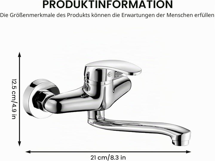 Wasserhahn Wandmontage, Küchenarmatur Wandmontage, 360° Drehbar Wasserhahn Küche Wandarmatur, Spülti