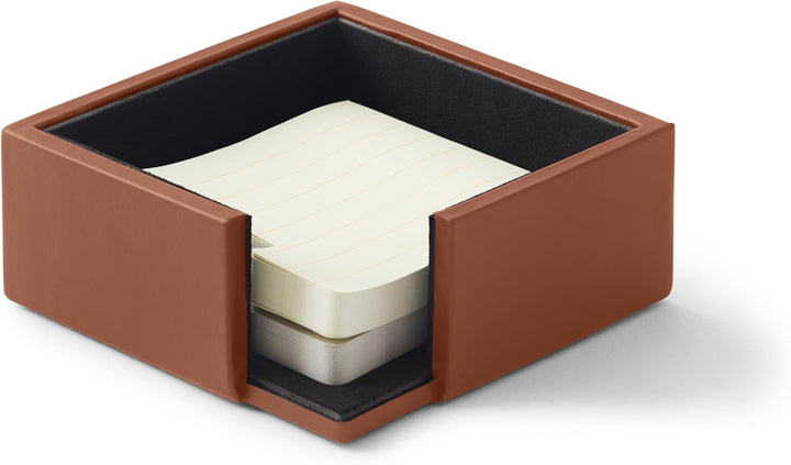 Eglooh - Minerva - Notizzettel Box Leder Orange Braun - Zettelbox, Notizklotz, Zettelkasten für Schr