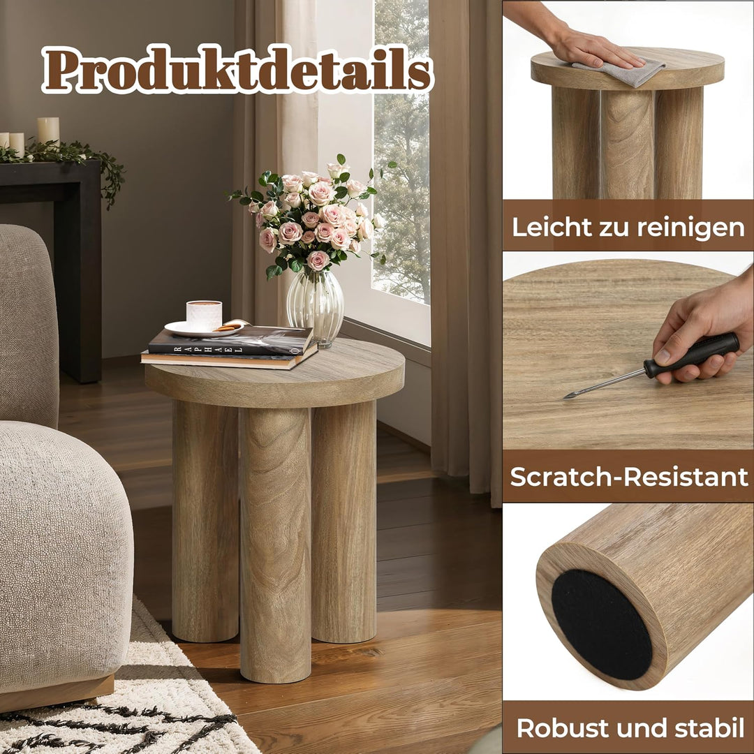 Hpmetopia Beistelltisch Holz, Kleiner Runder Tisch für Wohnzimmer, Nachttisch für kleine Räume, Mode