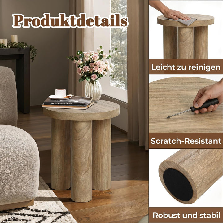 Hpmetopia Beistelltisch Holz, Kleiner Runder Tisch für Wohnzimmer, Nachttisch für kleine Räume, Mode