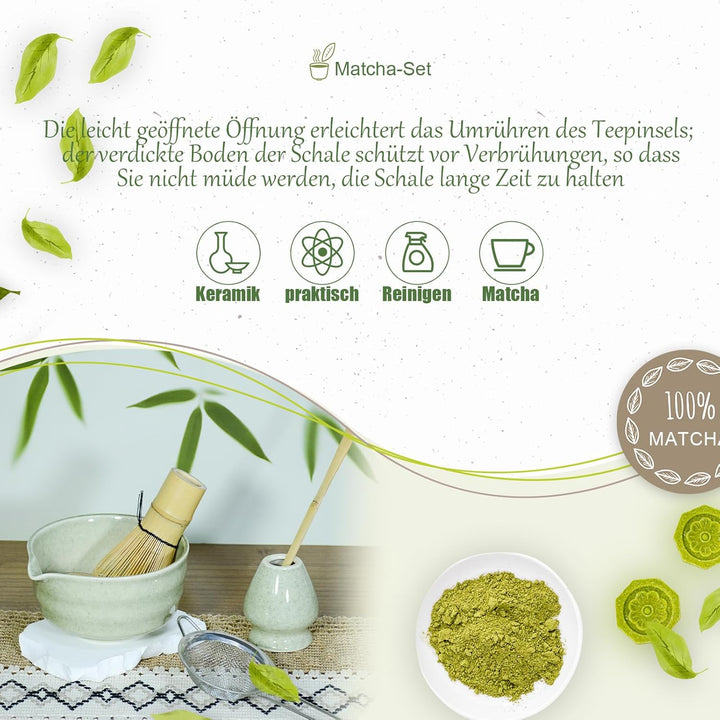Matcha Set 5 Stück Japanische Teezeremonie Matcha Schale mit Giesser,Schneebesen Stand,Matcha Schauf