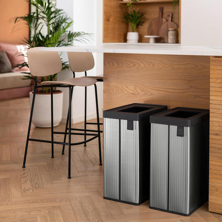 Curver Verto Recycle 54L Mülleimer für Küche, zwei Fächer, einfache Sortierung, offen, schlankes Des