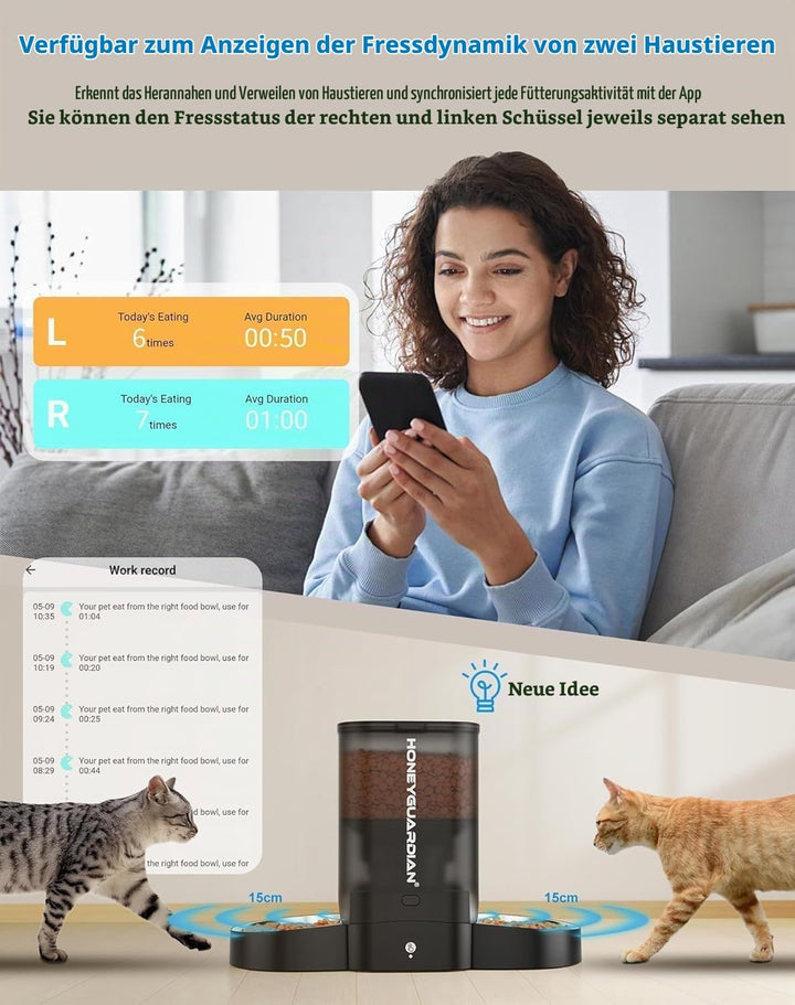 Futterautomat für 2 Katzen und Hunde mit APP, 5G WLAN Katzen Futterautomaten und Timer, 5L Automatis