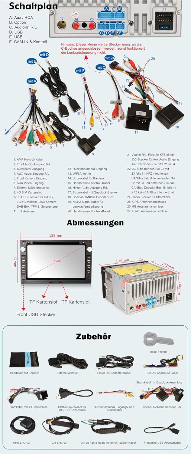 Erisin 8-Kern 4GB+64GB Android 14 GPS Autoradio Bluetooth Navigation für Opel Antara Astra H Corsa C