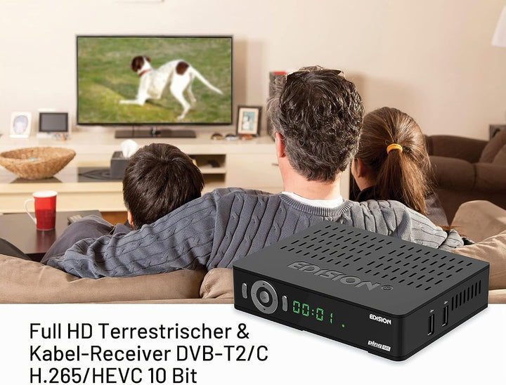 Edision PING T2 C Terrestrischer &amp; Kabel Receiver DVB-T2 C H.265 HEVC Kartenleser Full HD PVR, 2xUSB