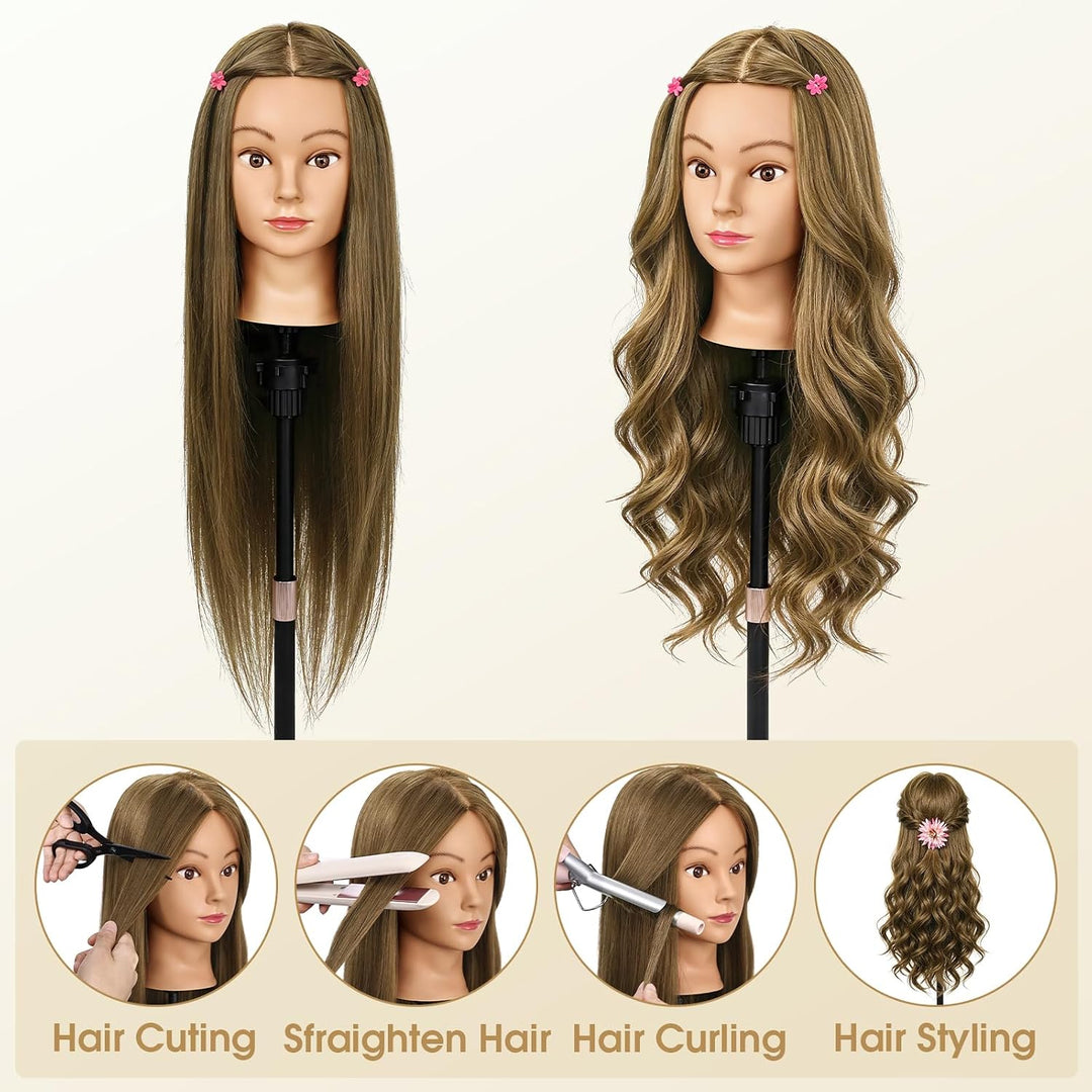 Frisierkopf 80% Echthaar Friseurkopf mit Tischhalter, DIY Set (Latte-Braun) | TopDirect Übungskopf 6