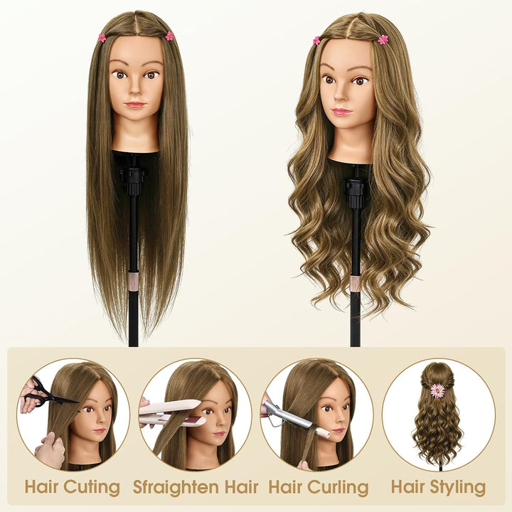 Frisierkopf 80% Echthaar Friseurkopf mit Tischhalter, DIY Set (Latte-Braun) | TopDirect Übungskopf 6