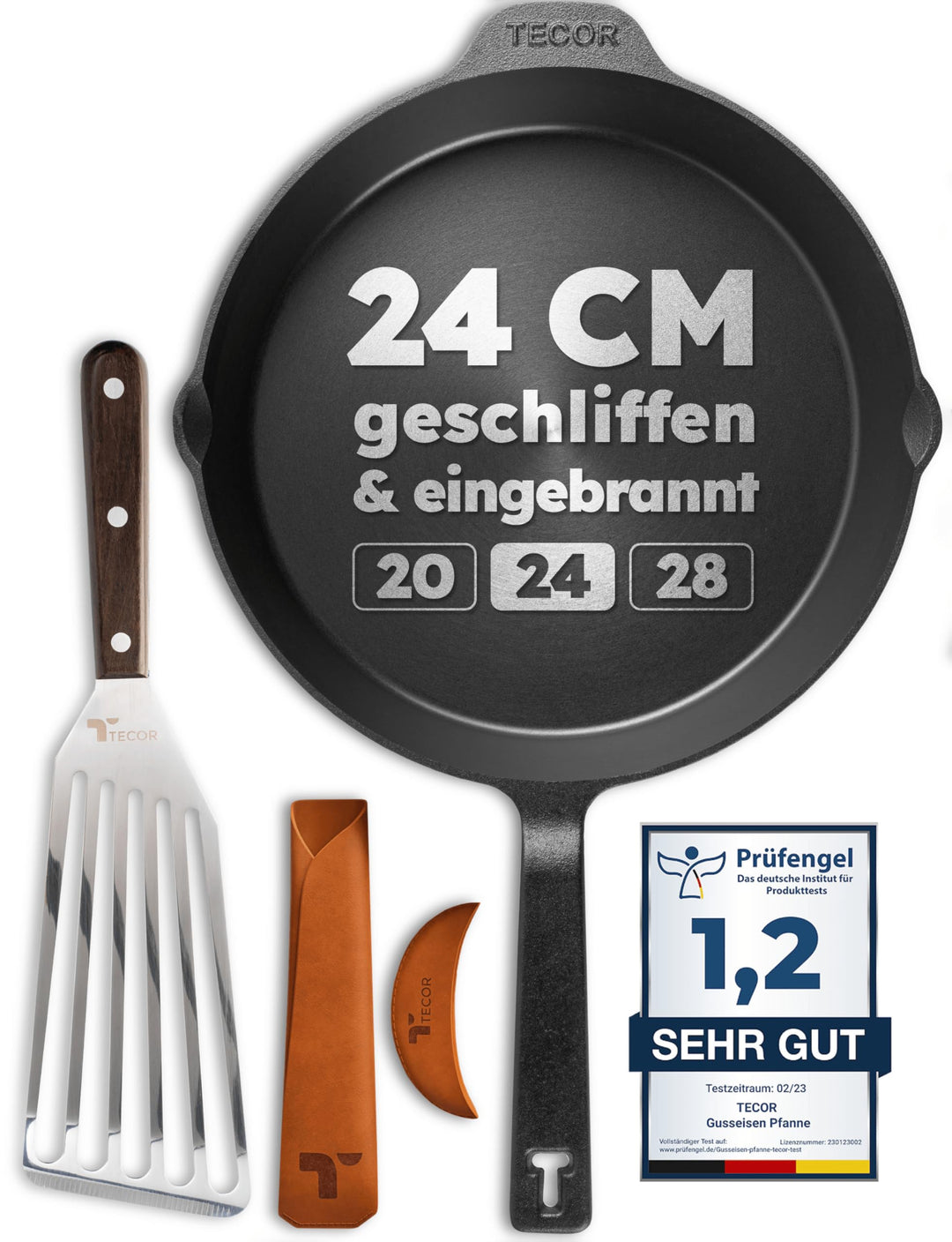 Gusseisenpfanne induktion 24 cm geschliffen, universell, natürlich - Langlebige Pfanne Gusseisen 24