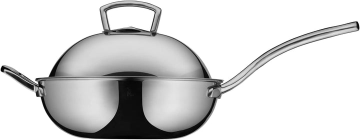 WMF Multiply Wokpfanne 28 cm, Wok Induktion unbeschichtet, Metalldeckel mit Wrasenabzug, Mehrschicht