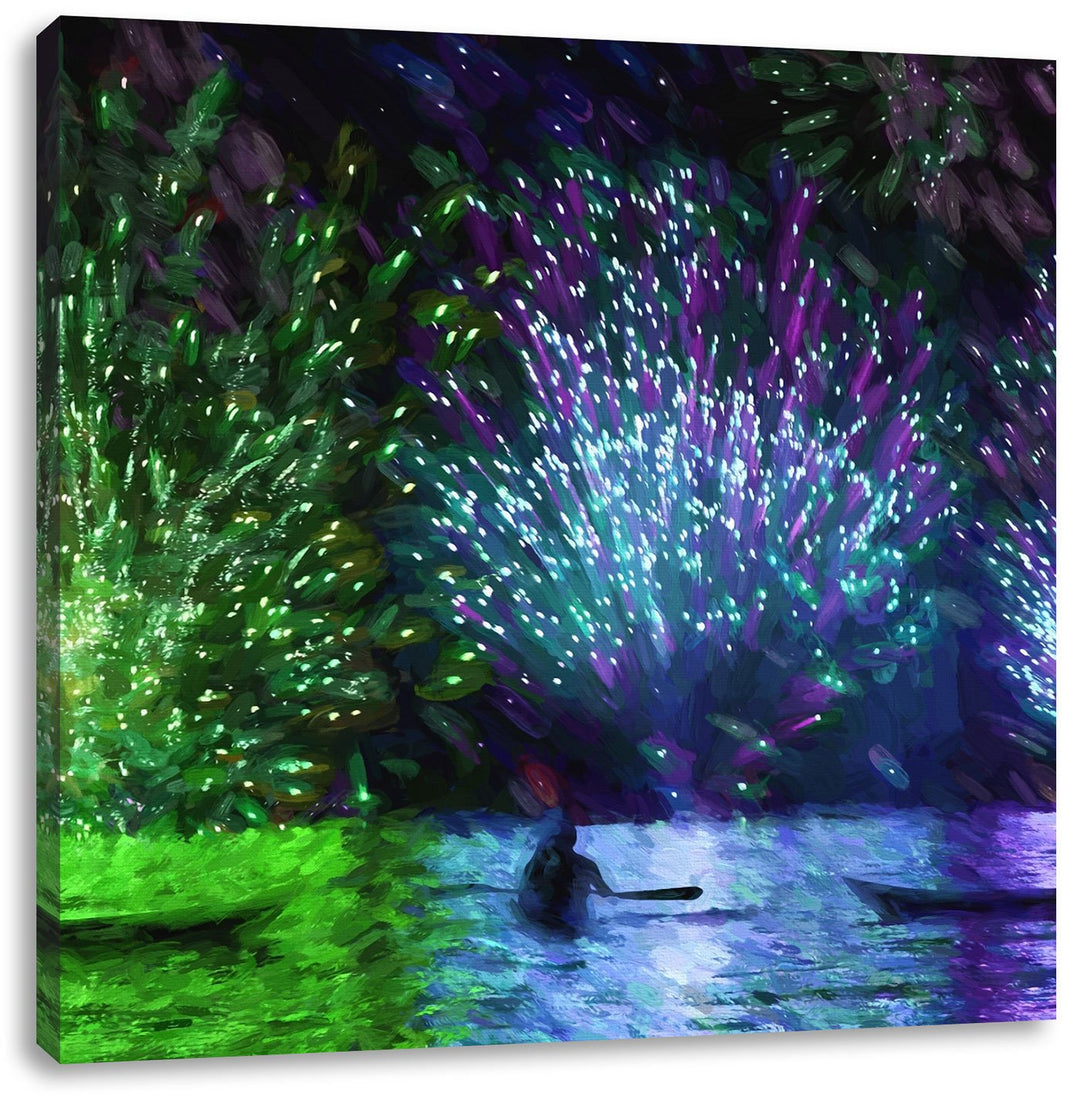 Pixxprint Feuerwerk auf dem Wasser Pinsel Effekt, Format: 70x70 auf Leinwand, 70x70