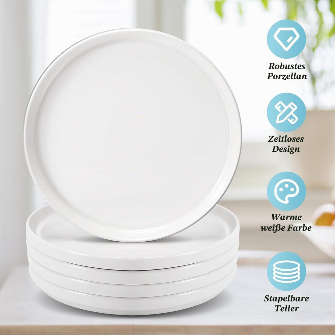 6 Stück Speiseteller, 20 cm Teller Set,Weiss Porzellan Speiseteller,Keramikteller für Salat, Pasta,