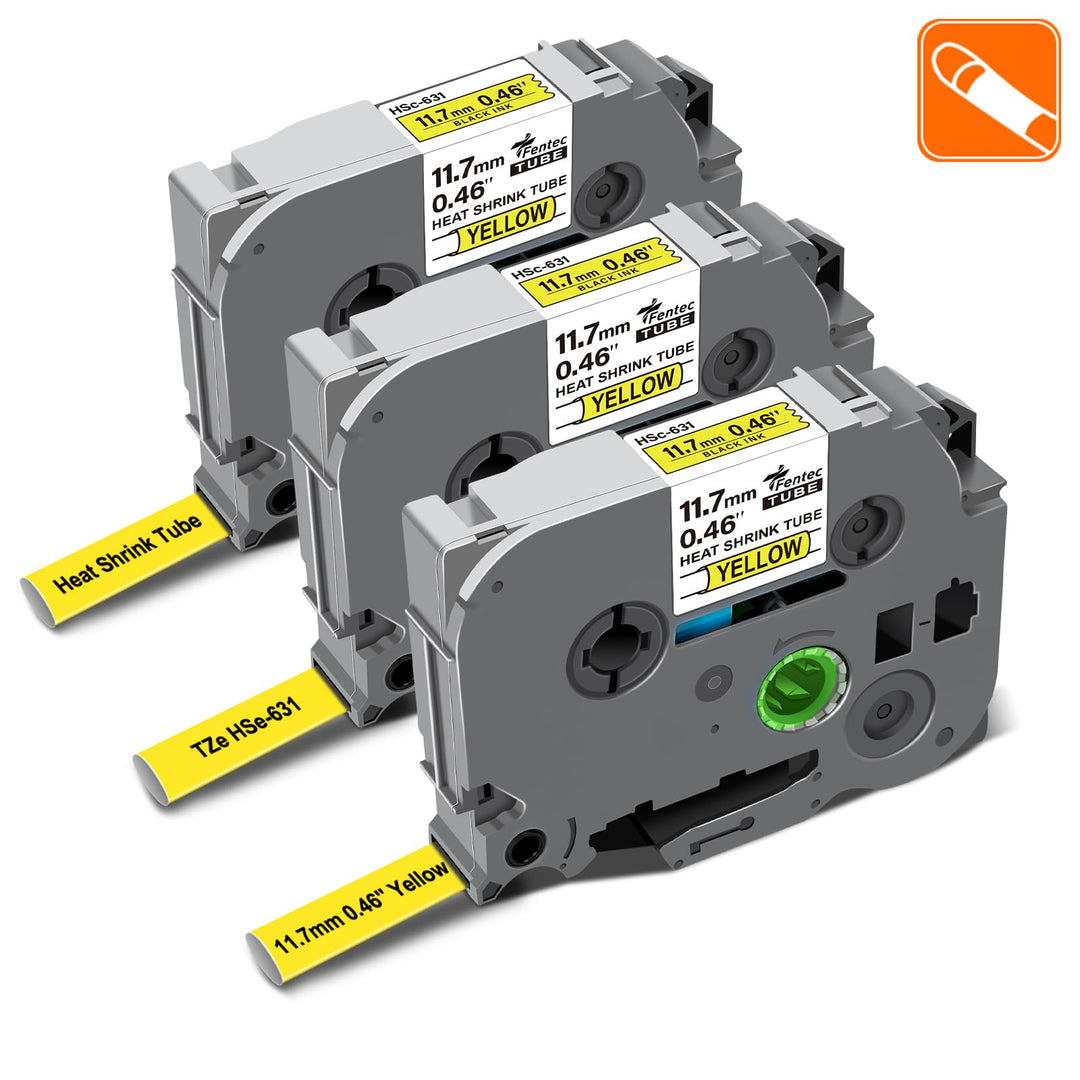 3x Kompatibel für Brother Ptouch HSe-631 HSe631 HS-631 HS631 11.7mm Schwarz auf Gelb Wärmeschrumpfro