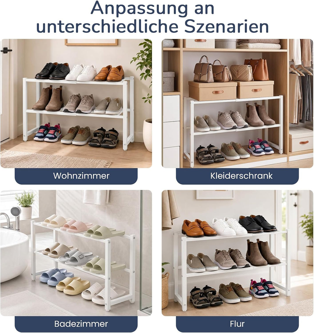 Ausziehbar Schuhregal mit 2 Etagen, Metall-Schuhständer Schmal Kleines Schuhregal, Robustes Design,