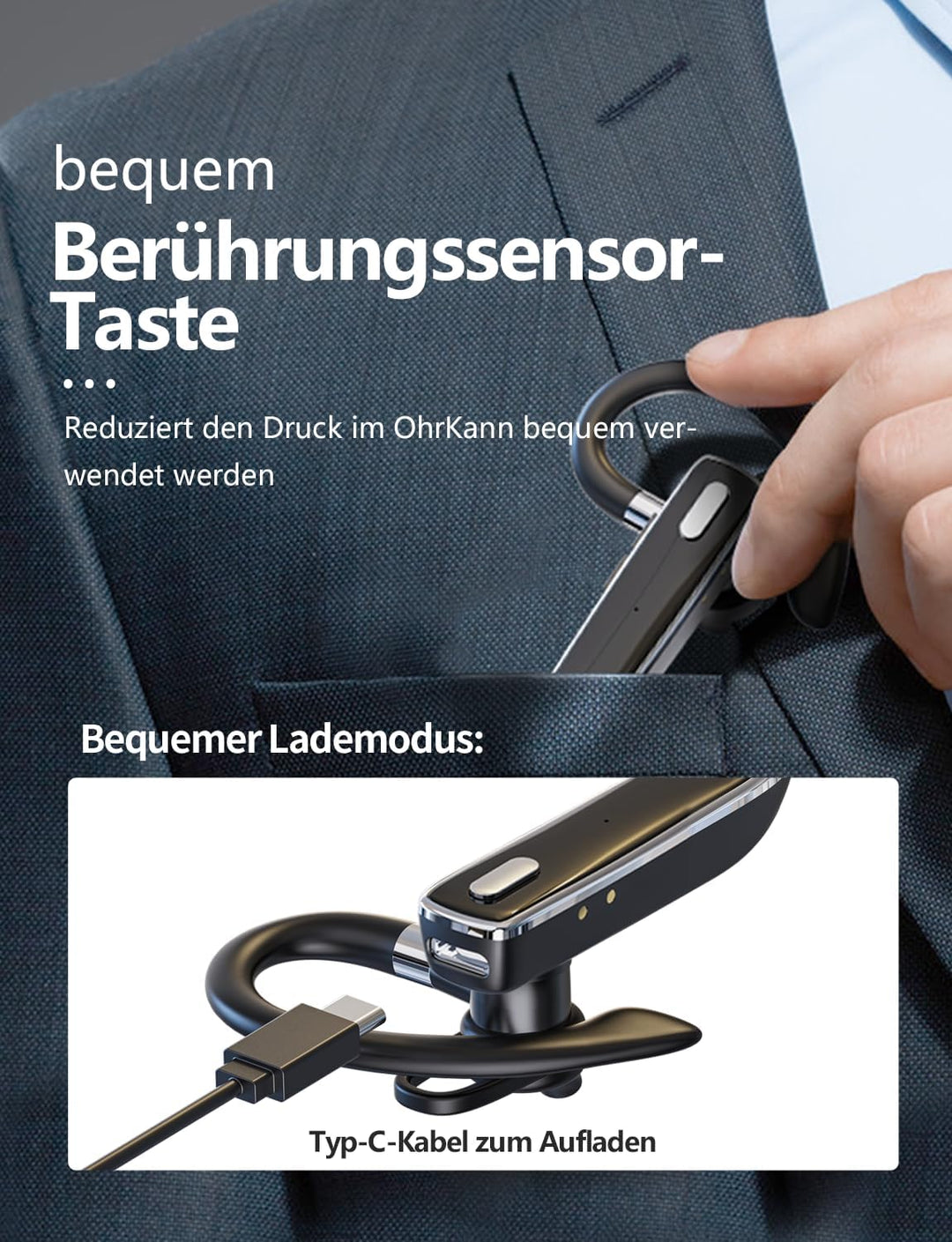 Boytond Bluetooth-Headset, kabelloses Headset mit Mikrofon, Fahr-Headset mit 24-Stunden-Gesprächszei