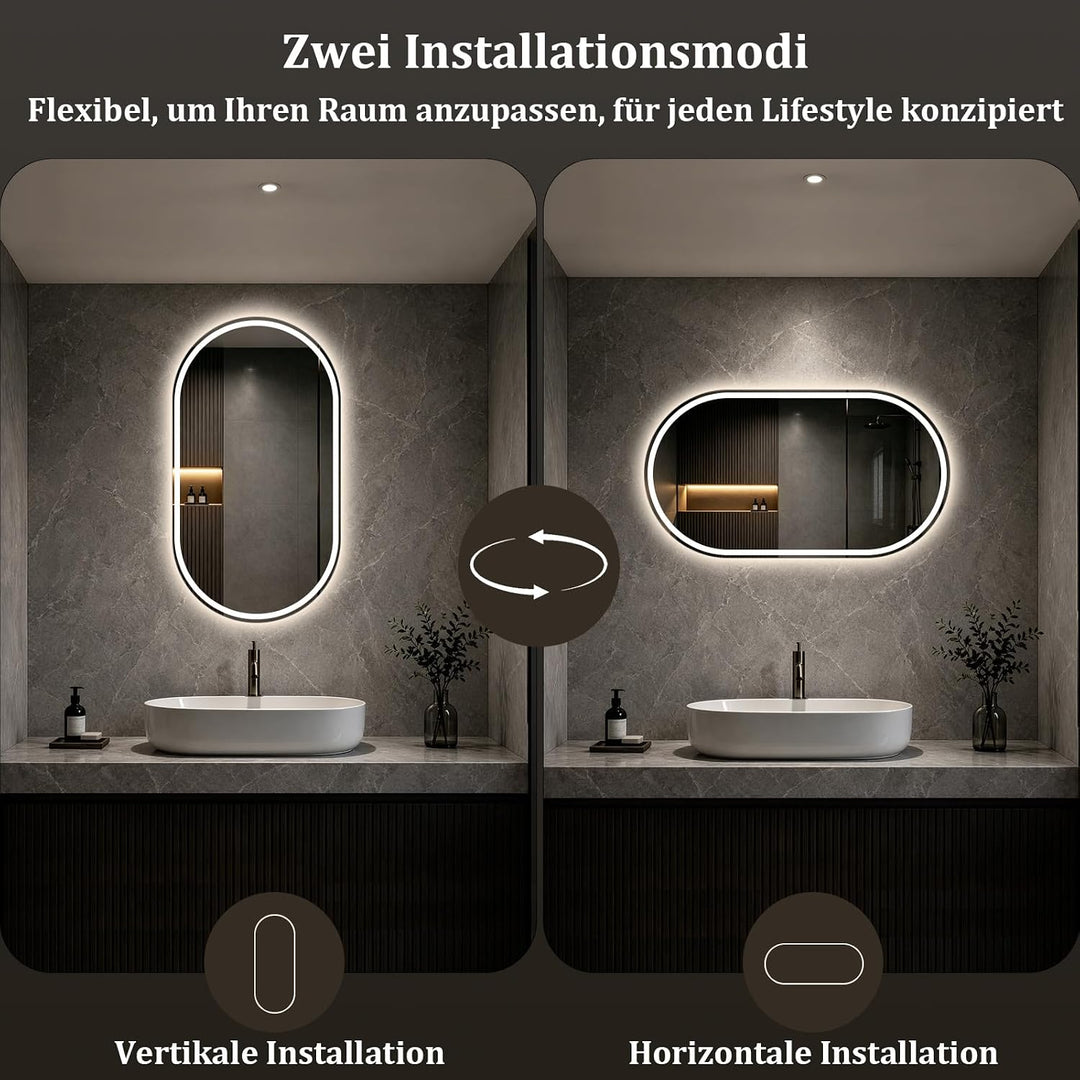 XRAMFY Badspiegel mit Beleuchtung LED 96×55CM Anti-Beschlag Badezimmer Wandspiegel Badezimmerspiegel