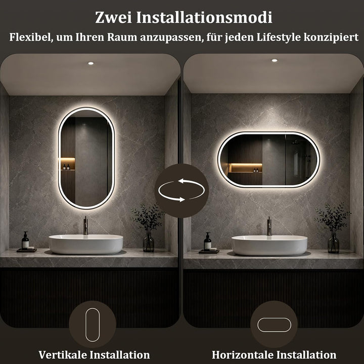 XRAMFY Badspiegel mit Beleuchtung LED 96×55CM Anti-Beschlag Badezimmer Wandspiegel Badezimmerspiegel
