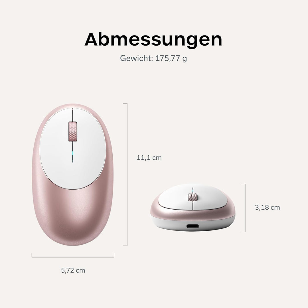 SATECHI Aluminium M1 kabellose Bluetooth-Maus mit wiederaufladbarem Typ-C-Anschluss – Für M2/M1 MacB
