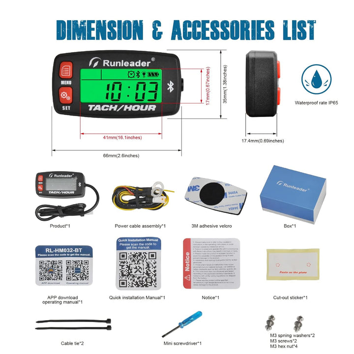 Runleader Digital Bluetooth Stundenzähler Tachometer, Mobile Fernbedienung RPM/Stundenzähler, Batter