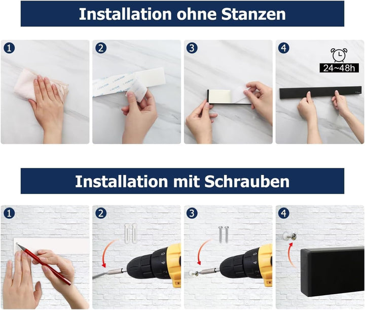 Dmore 59 cm Magnetleiste Messer mit 4 Haken, schwarzer Messerhalter magnetisch ohne Bohren, leistung