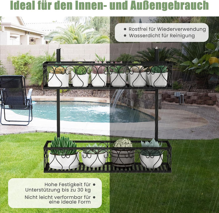 GOPLUS 2-stöckiges hängendes Blumenregal, Balkongeländerkorb Metall mit verstellbaren Haken, Blument