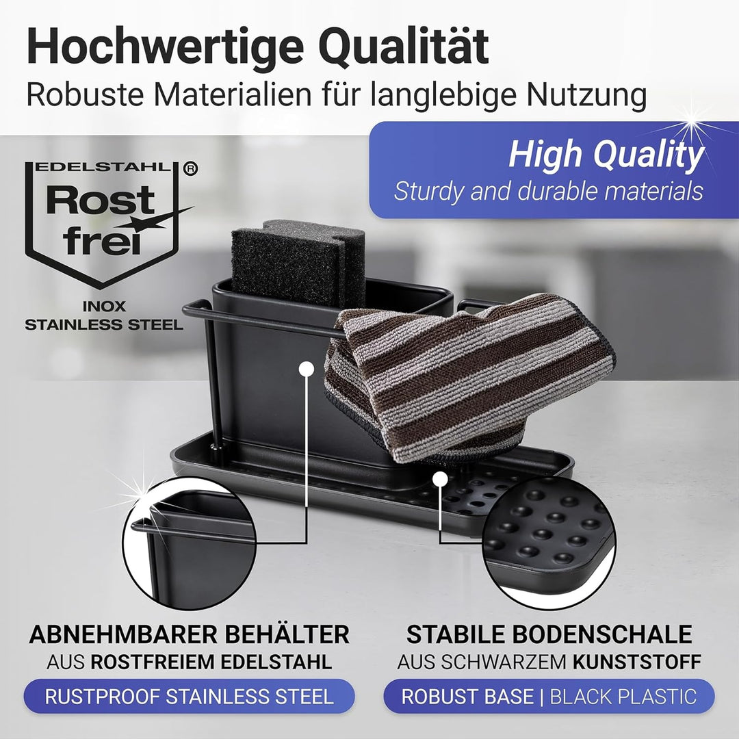 WENKO Spülorganizer Mod. Orio, Spülcaddy mit Behälter aus rostfreiem Edelstahl abnehmbar, stabile Bo