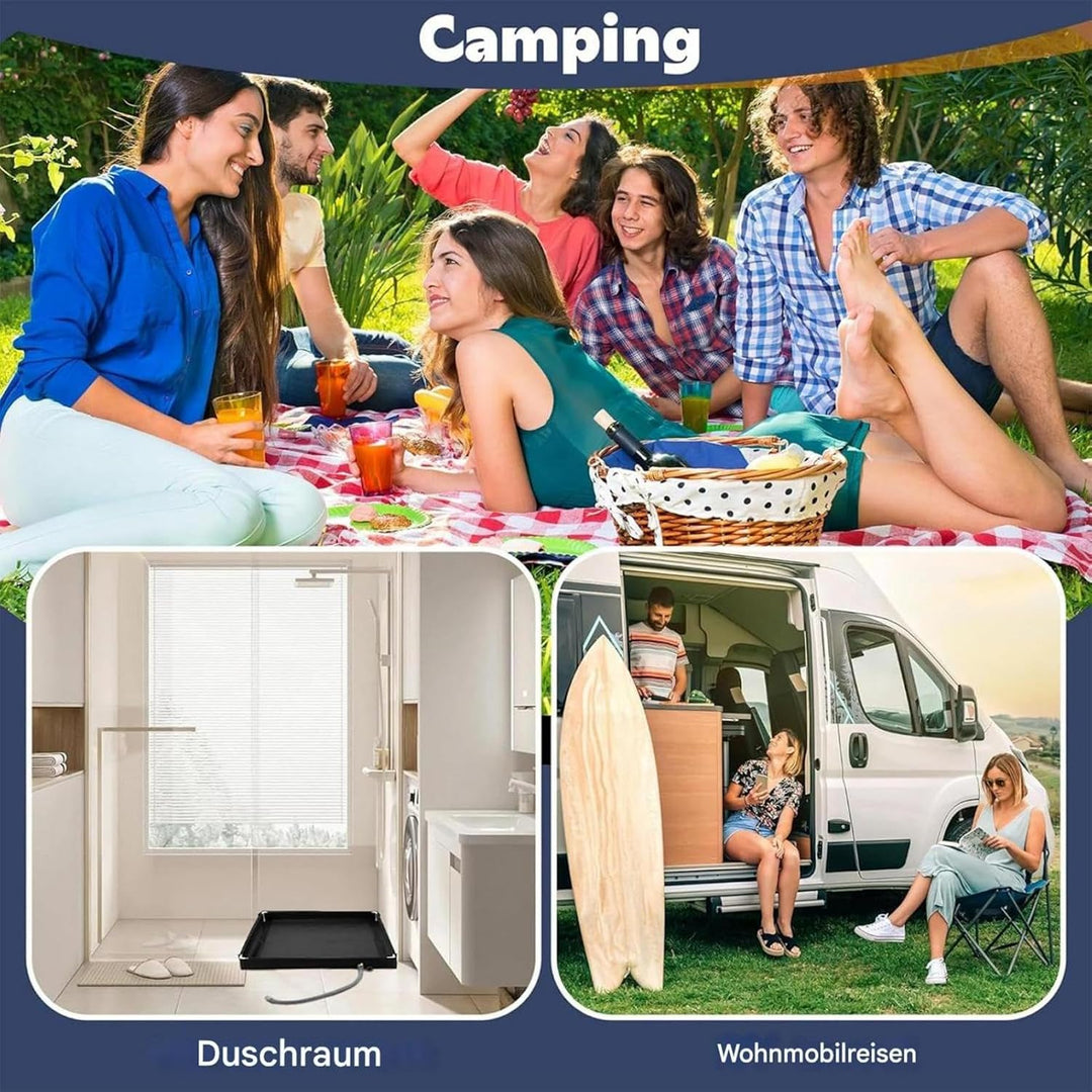 Portable Shower Base, Spacious Bath Panel, Waterproof Camping Shower Pan with Drain Hose for Indoor,