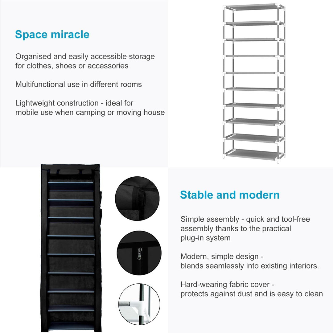 INTIRILIFE Faltschrank 170x58x28 cm in Raben SCHWARZ - mit Reissverschluss Stoffschrank Kleiderschra