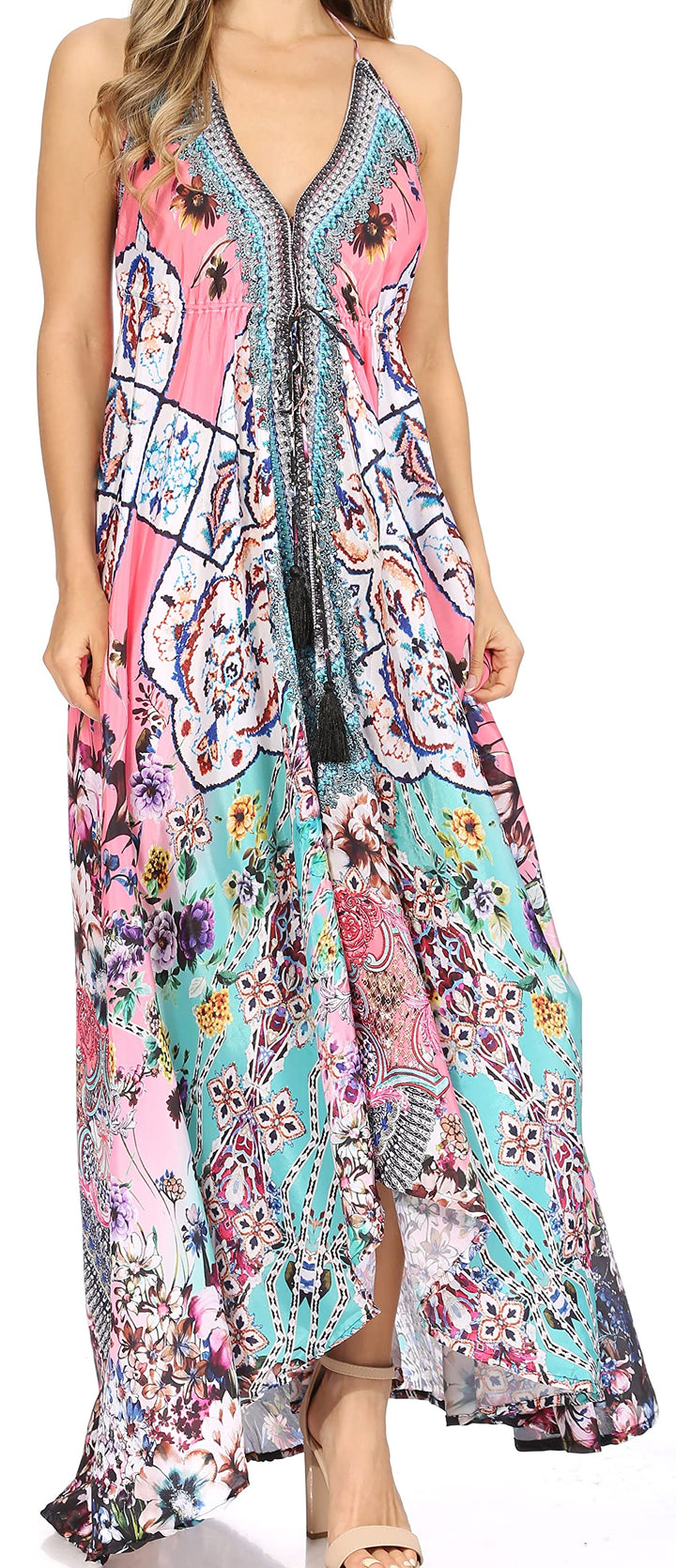 Sakkas Lizi Damen Maxi Hoch-Tief Halfter Taschentuch Langes Kleid Beach Party Einheitsgrösse 414, Ei