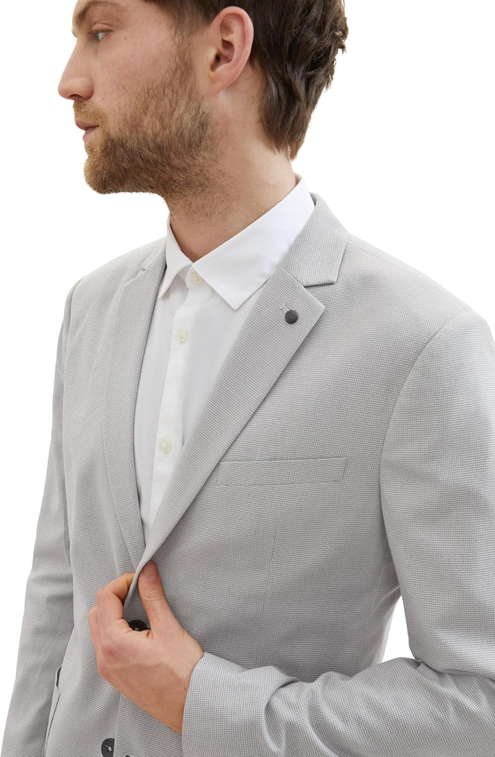 TOM TAILOR Herren Jersey Piqué Sakko mit Stretch 44 35224 - Light Grey White Houndstooth, 44 35224 -