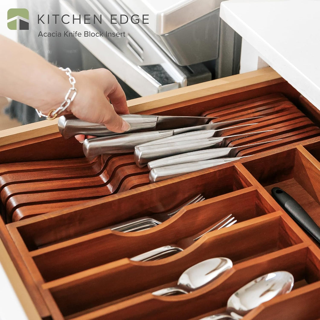KitchenEdge Messerblock-Organizer aus Akazienholz – für 5 lange + 6 kurze Messer (nicht enthalten),