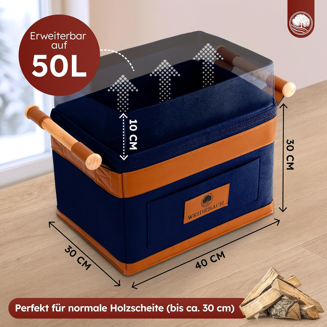 WEIDEBACH® Holzkorb für Kaminholz 35L (erweiterbar auf 50L), Kaminholzkorb dunkelblau schwer belastb