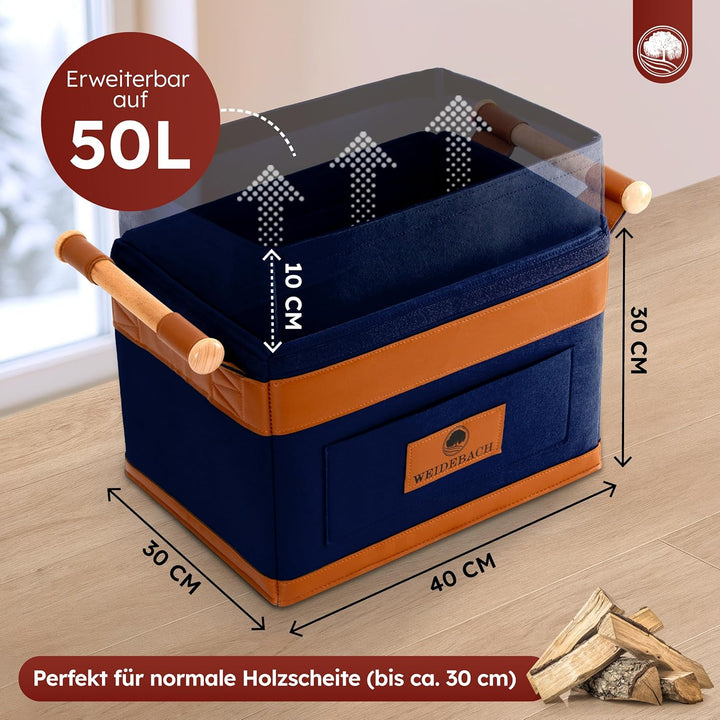 WEIDEBACH® Holzkorb für Kaminholz 35L (erweiterbar auf 50L), Kaminholzkorb dunkelblau schwer belastb
