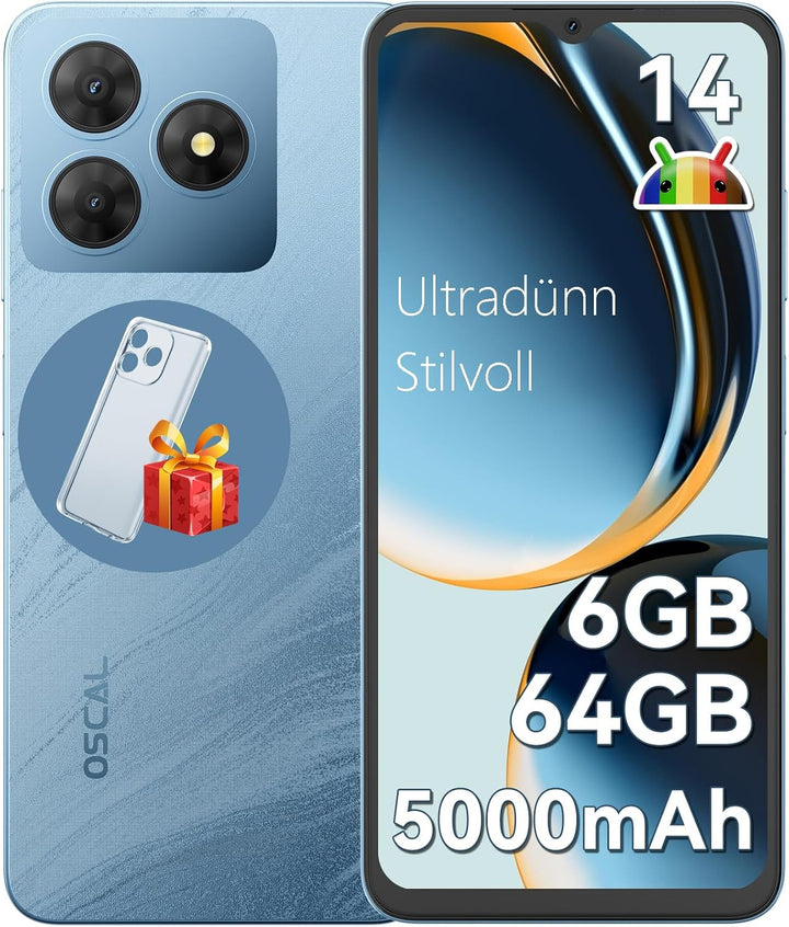 OSCAL Flat 2C Handy Ohne Vertrag Günstig Android 14, 6GB+64GB/2TB SD, Octa-Core 6,56" HD+, 5000mAh A