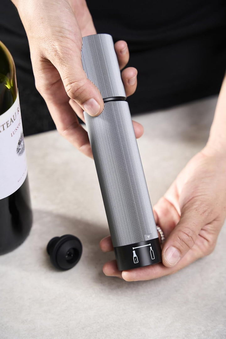 2in1 Vakuumpumpe für Wein & Champagner, 20 cm, Aluminium Karbonfarben Manuelle, Karbonfarben Manuell
