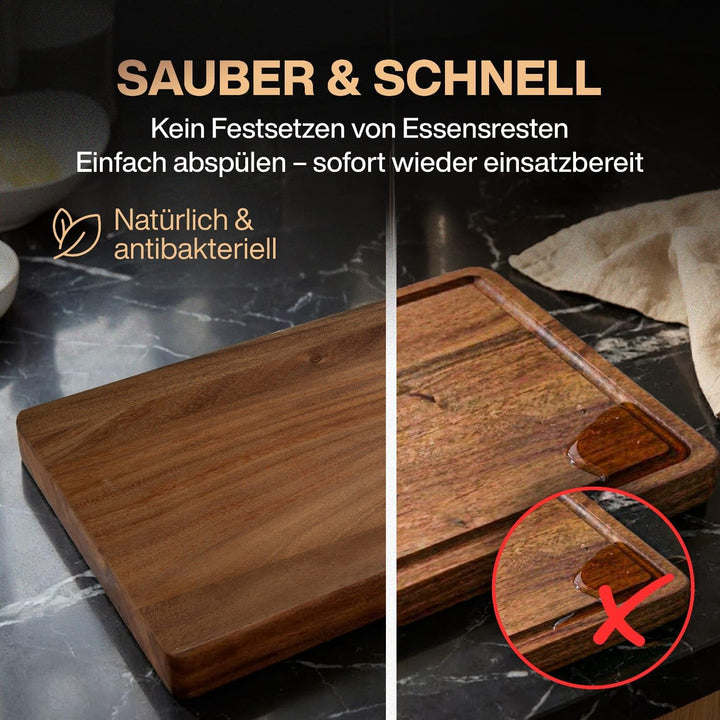 Premium Schneidebrett aus Nussbaum - PERSONALISIERBAR - 40 x 30 cm Hochwertiges Küchenbrett aus Holz