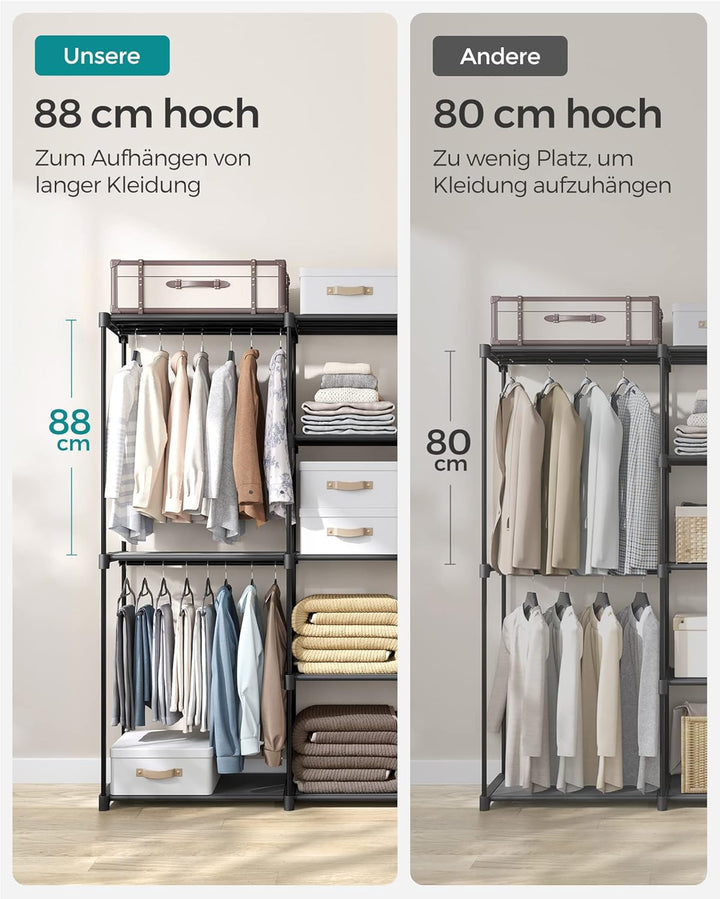 SONGMICS Kleiderschrank, Kleiderständer, freistehende Garderobe, mit Kleiderstangen, Garderobenständ