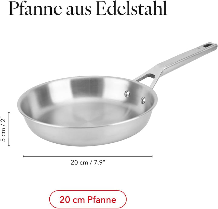 Florina Bratpfanne aus Edelstahl LUCIDA | 20 CM | 3-Schicht-Konstruktion | Aluminiumkern | Backofenf