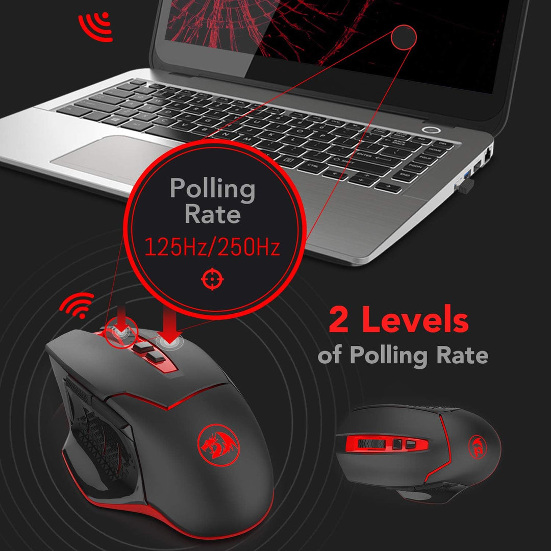 Redragon M690-1 Kabellose Gaming-Maus mit DPI-Schaltung, 2 Seitentasten, 2400 DPI, ergonomisches Des