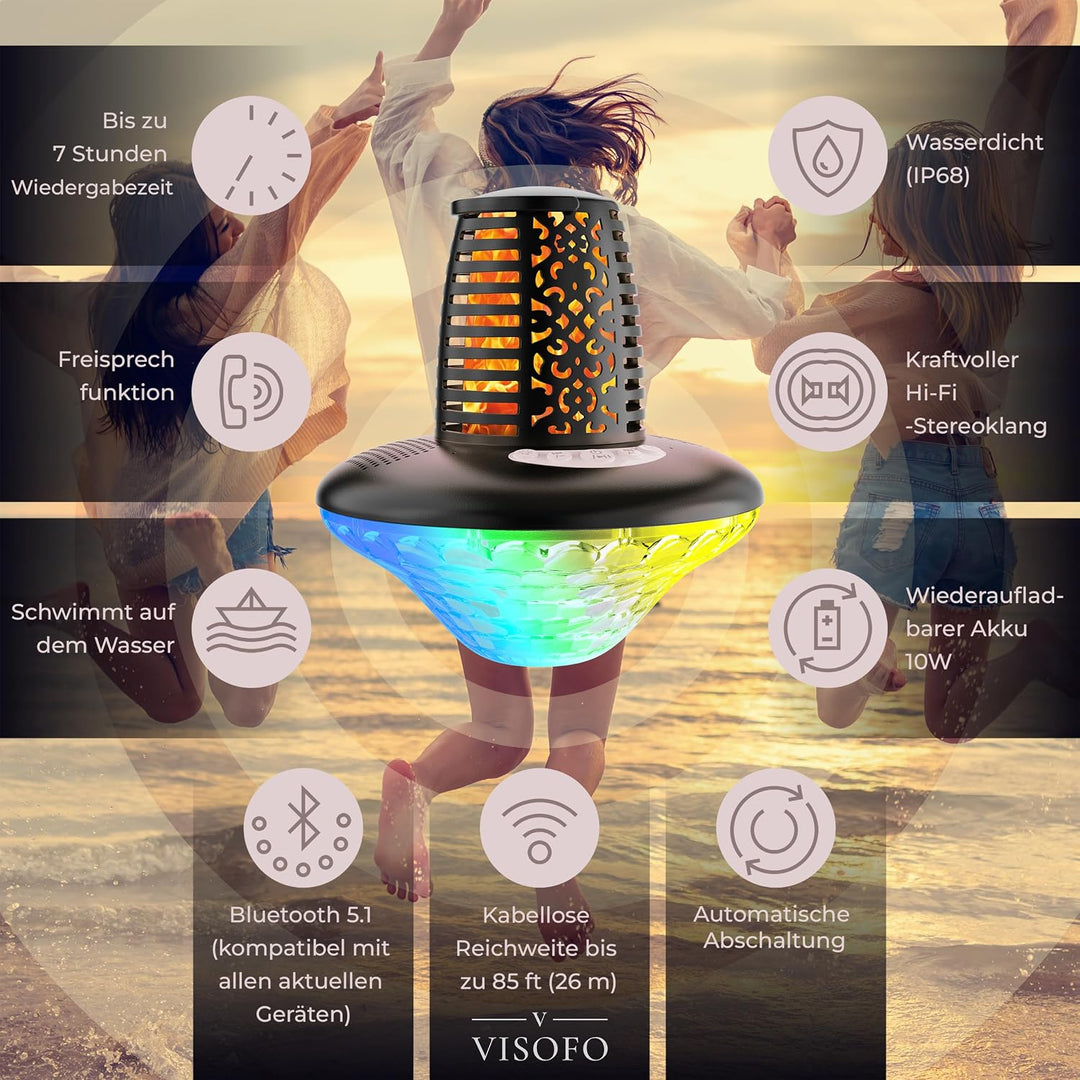 VISOFO Schwimmender Bluetooth-Pool-Lautsprecher mit Lichtern | Poolzubehör über dem Boden und im Erd