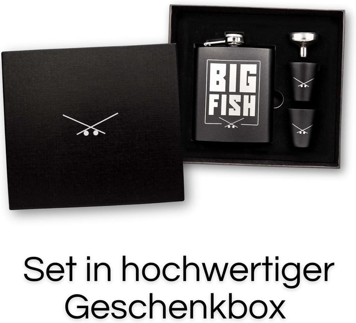 Monkey Lures Flachmann Edelstahl für Angler Set, mit Bechern, Angler Geschenk, Geschenk für Angler,